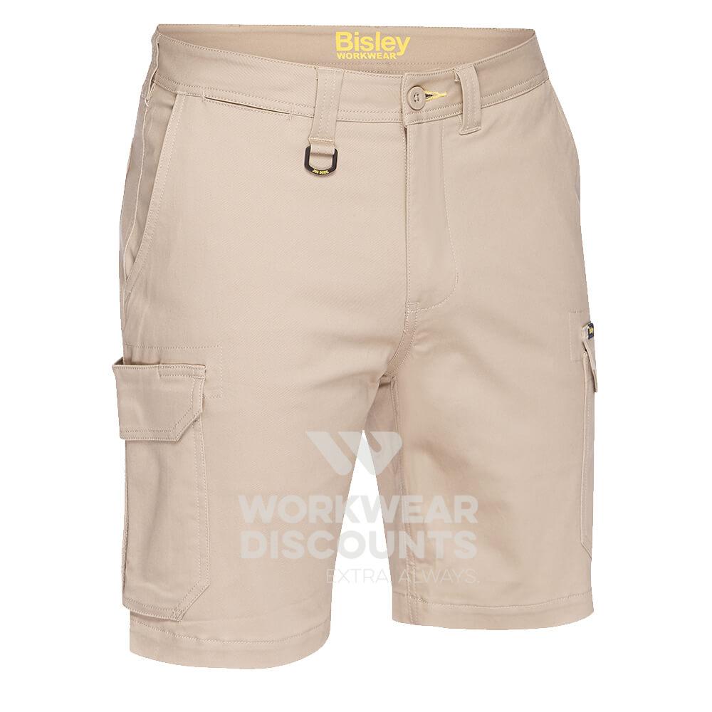 Bisley BSHC1008 Mens Stretch Cotton Cargo Short Stone Front