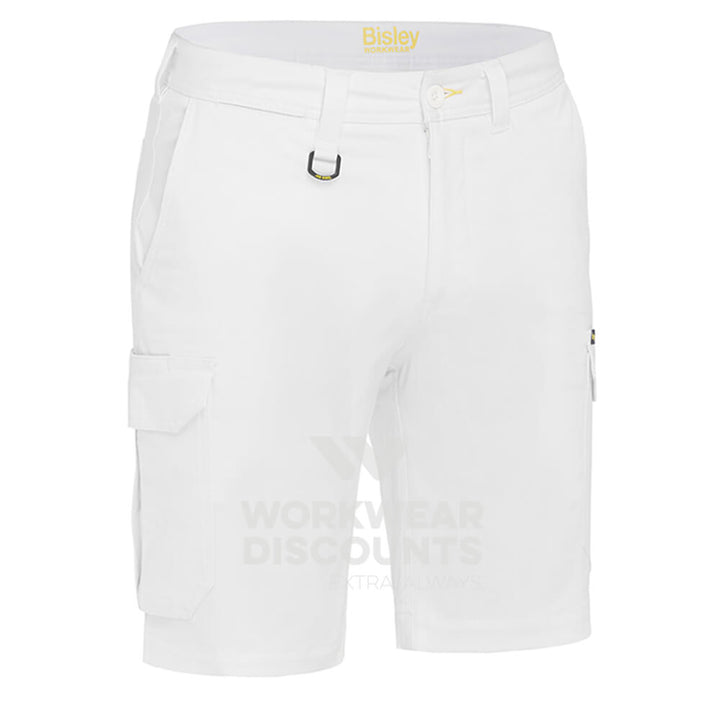 Bisley BSHC1008 Mens Stretch Cotton Cargo Short White Front