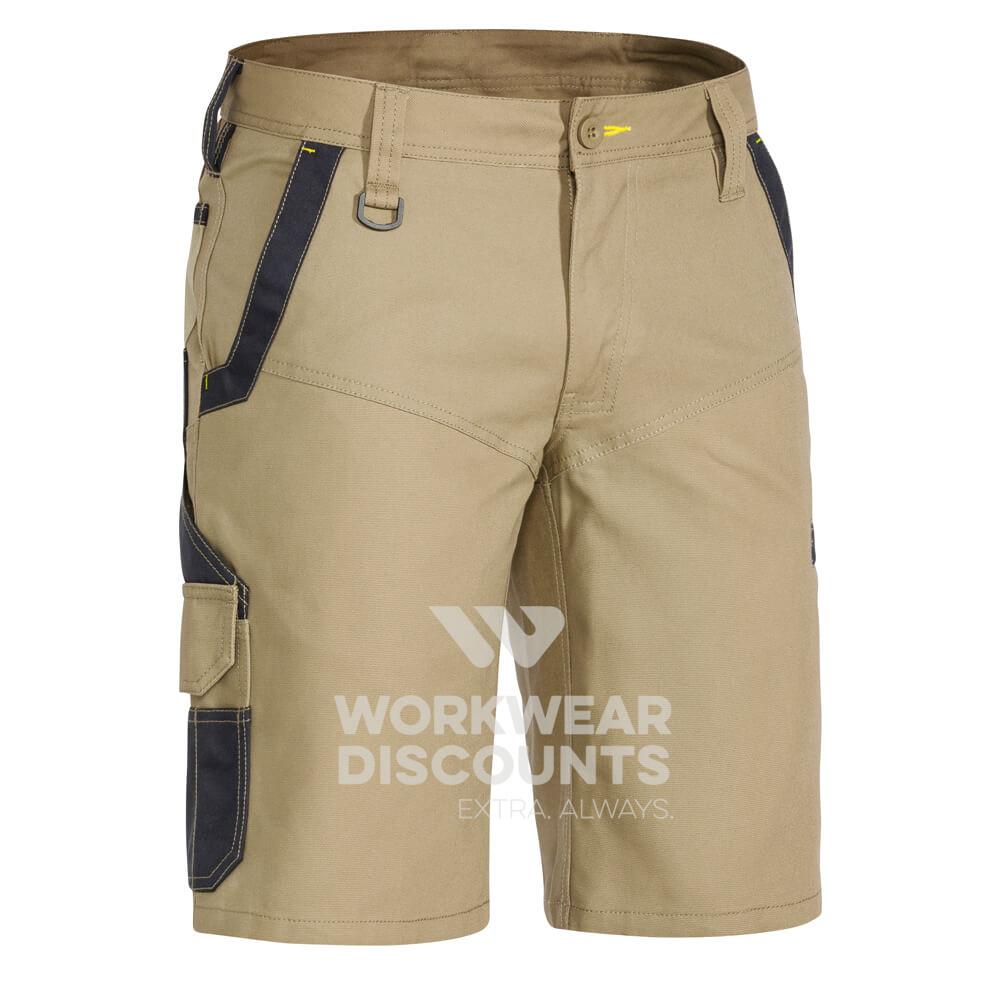 Bisley BSHC1130 Flex and Move Stretch Cargo Shorts Khaki Front