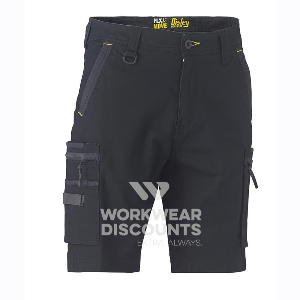Bisley BSHC1330 Flex & Move Stretch Utility Zip Cargo Short Black Front