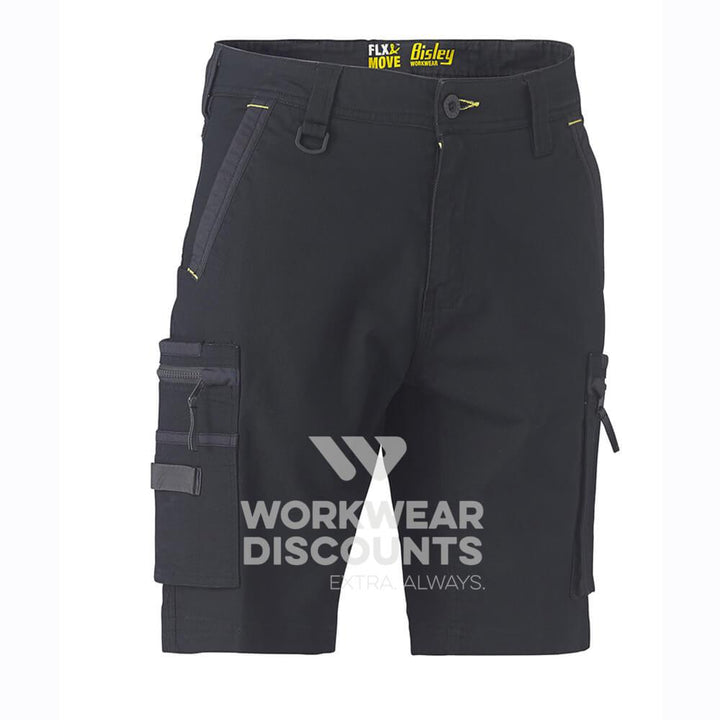 Bisley BSHC1330 Flex & Move Stretch Utility Zip Cargo Short Black Front