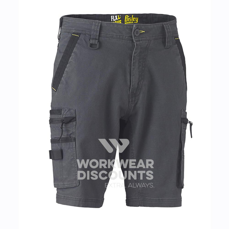 Bisley BSHC1330 Flex & Move Stretch Utility Zip Cargo Short Charcoal Front