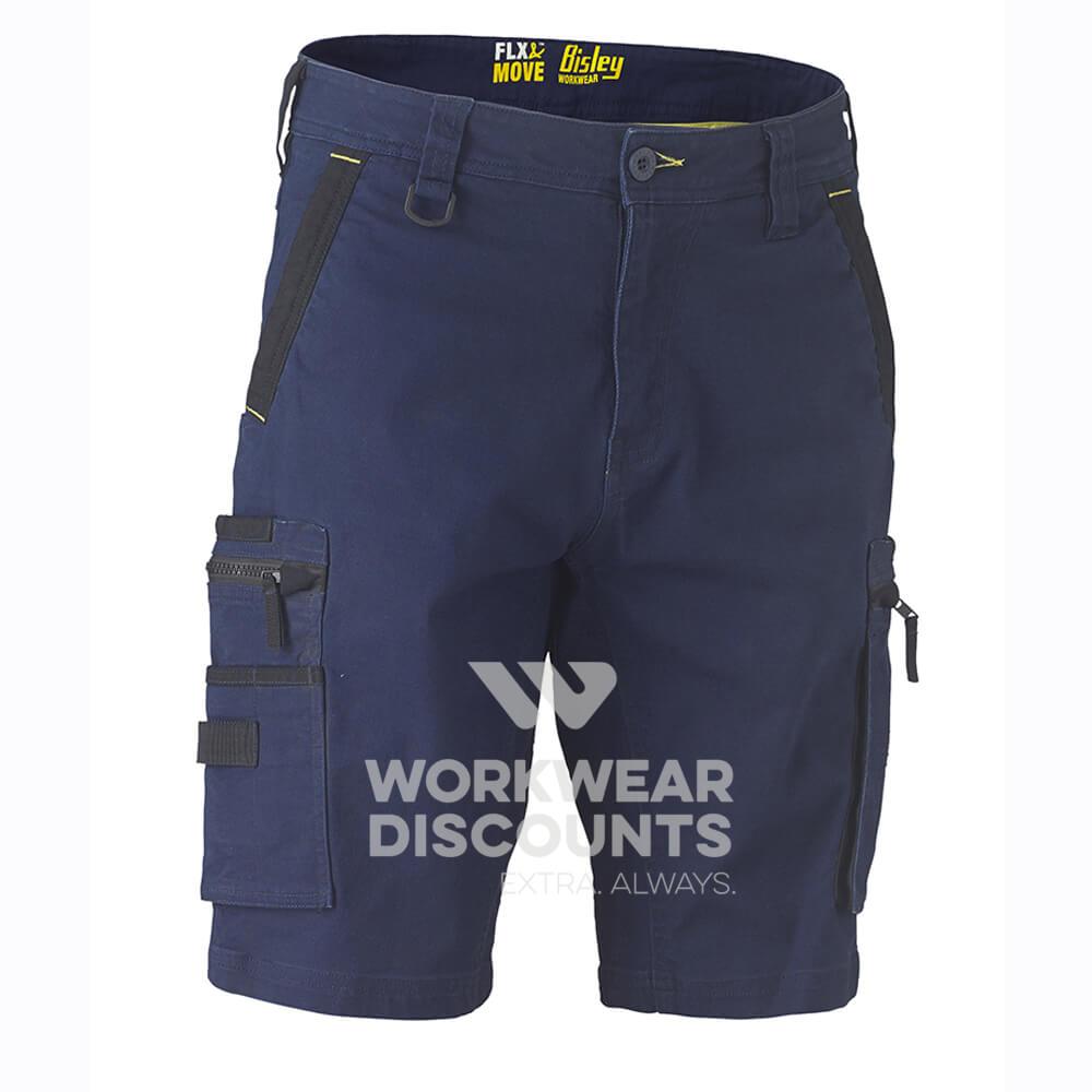 Bisley BSHC1330 Flex & Move Stretch Utility Zip Cargo Short Navy Front