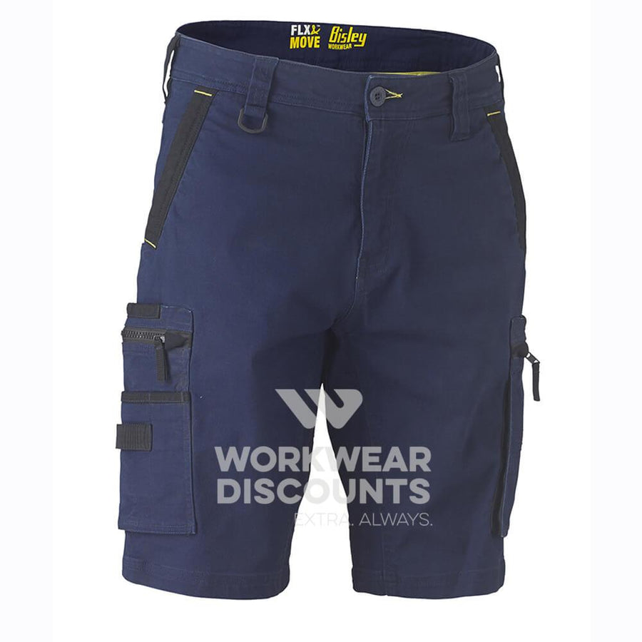 Bisley BSHC1330 Flex & Move Stretch Utility Zip Cargo Short Navy Front