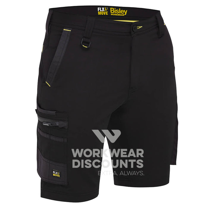 Bisley BSHC1332 FLX & Move 4-Way Stretch Zip Cargo Shorts Black Front