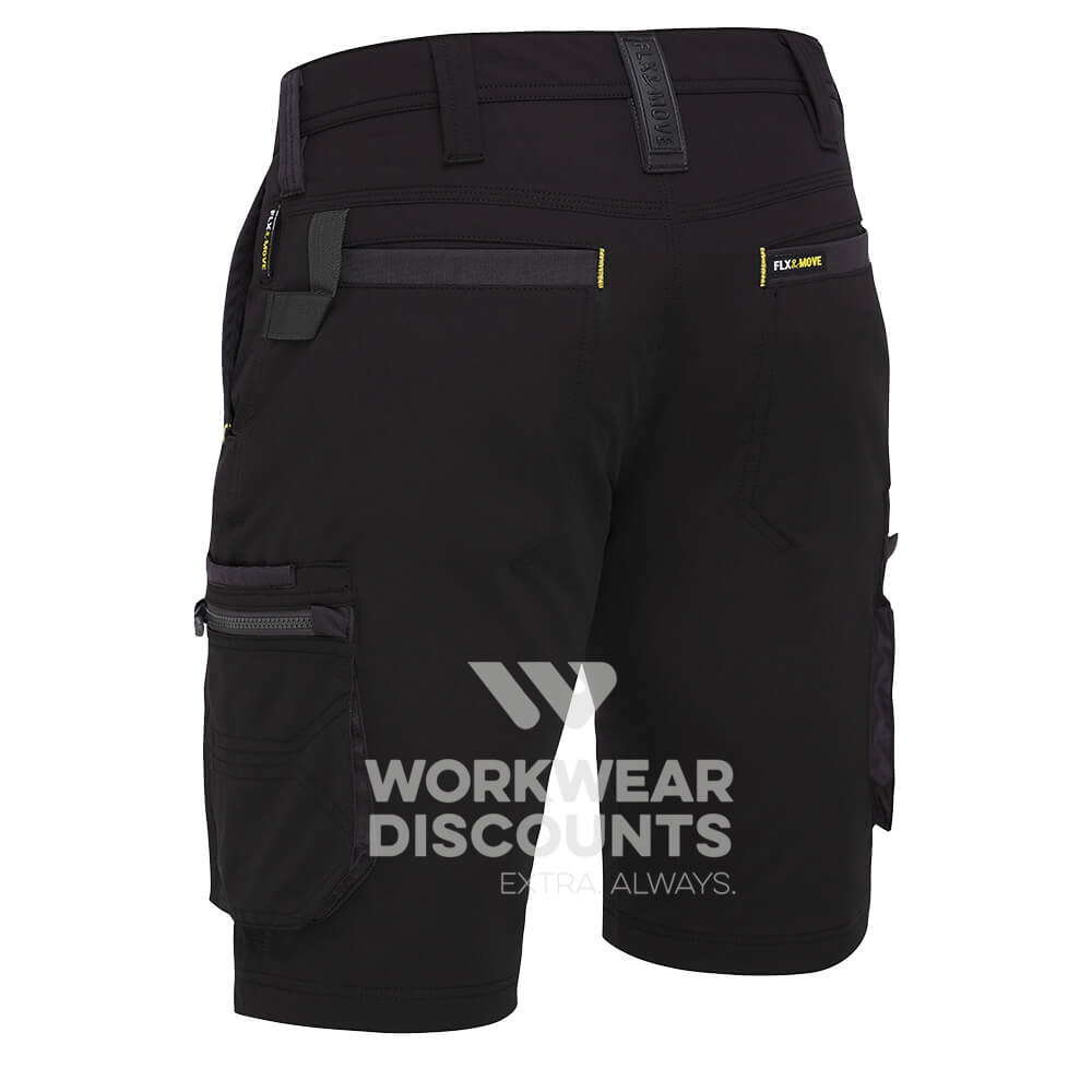 Bisley BSHC1332 FLX & Move 4-Way Stretch Zip Cargo Shorts Black Back