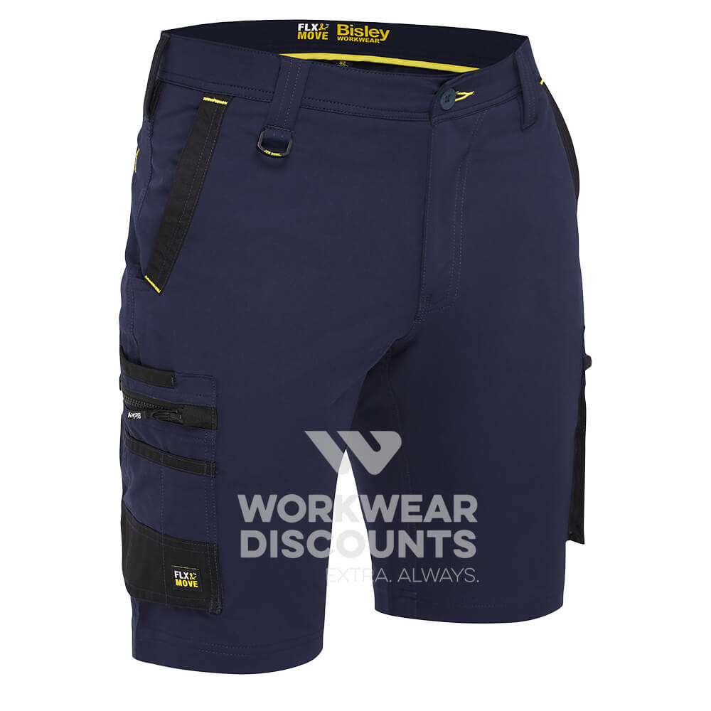 Bisley BSHC1332 FLX & Move 4-Way Stretch Zip Cargo Shorts Navy Front