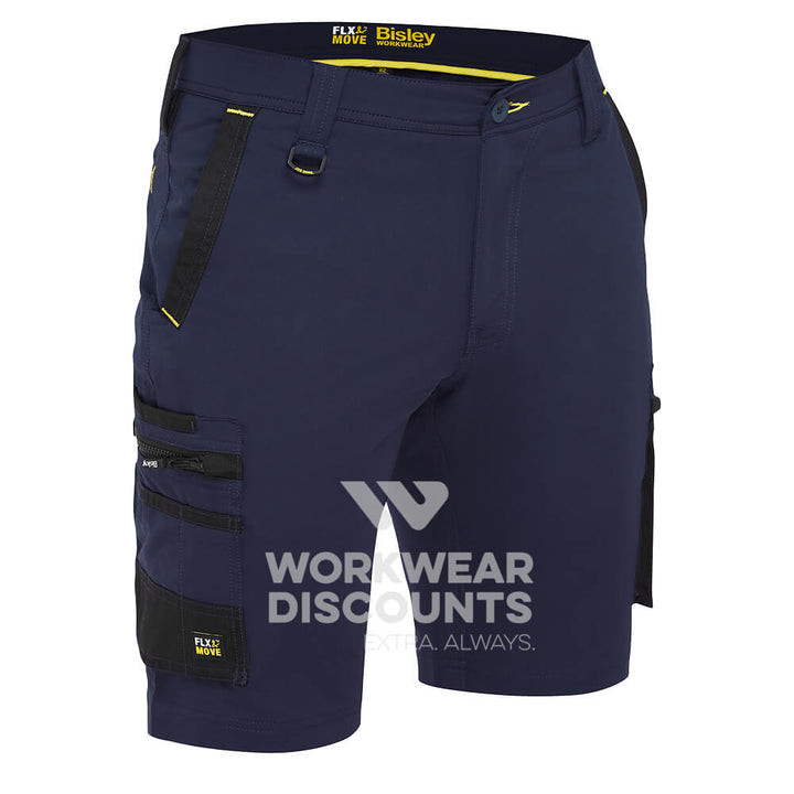 Bisley BSHC1332 FLX & Move 4-Way Stretch Zip Cargo Shorts Navy Front
