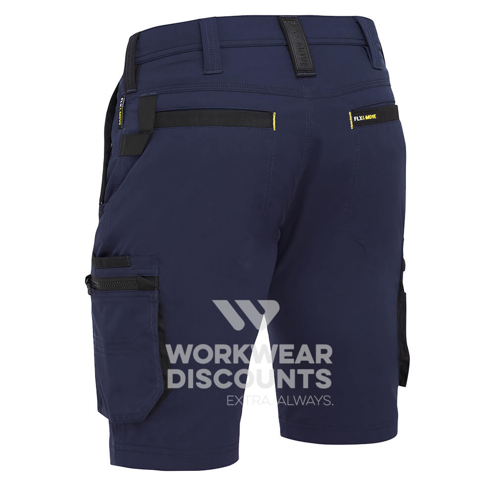 Bisley BSHC1332 FLX & Move 4-Way Stretch Zip Cargo Shorts Navy Back