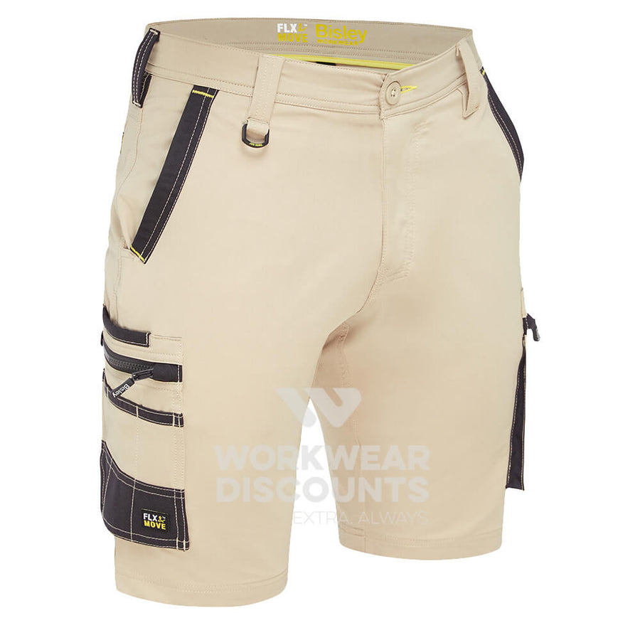 Bisley BSHC1332 FLX & Move 4-Way Stretch Zip Cargo Shorts Stone Front