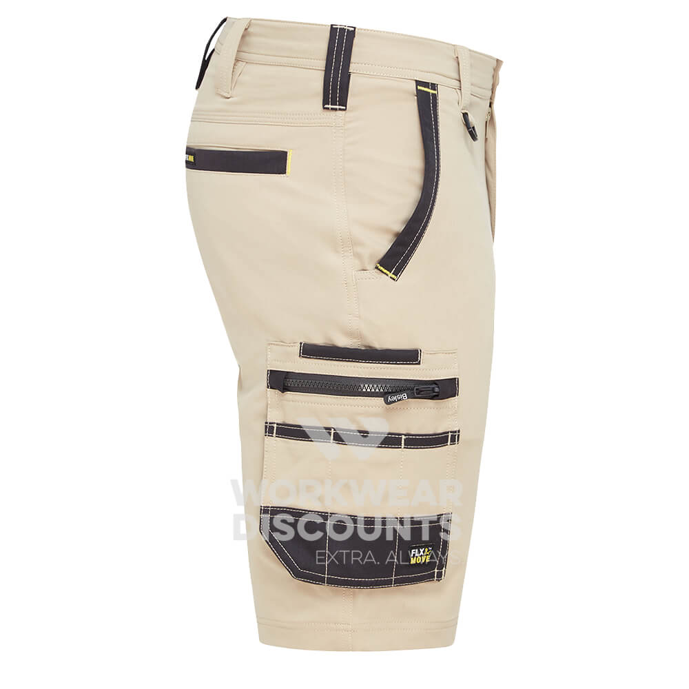 Bisley BSHC1332 FLX & Move 4-Way Stretch Zip Cargo Shorts Stone Side