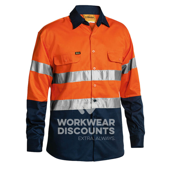 Bisley BT6456 Hi Vis Taped Cotton Drill Shirt Long Sleeve Yellow/Bottle