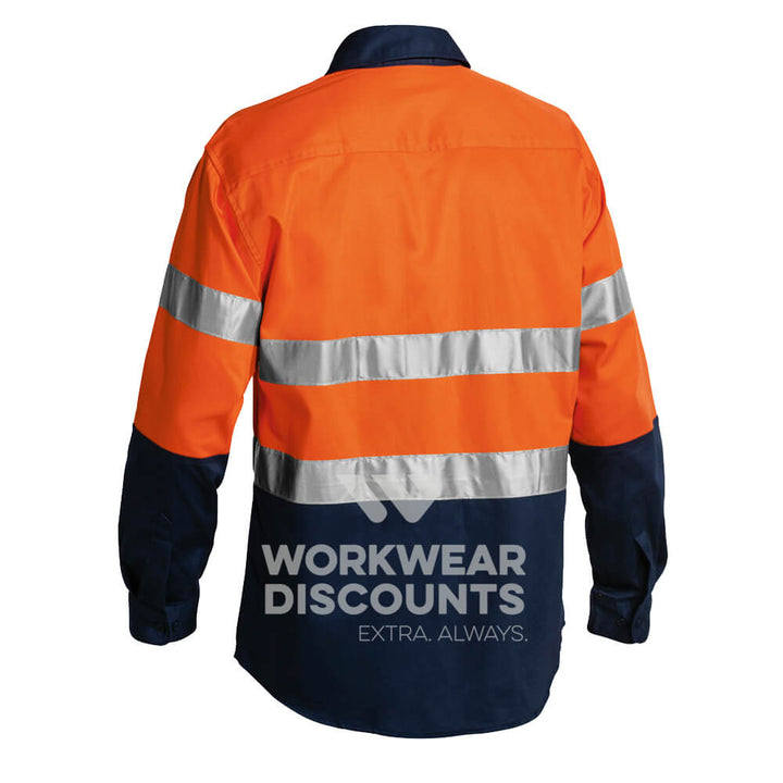 Bisley BT6456 Hi Vis Taped Cotton Drill Shirt Long Sleeve Yellow/Navy