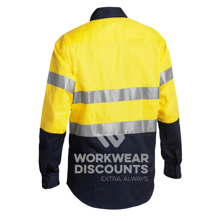 Bisley BT6456 Hi Vis Taped Cotton Drill Shirt Long Sleeve Yellow/Bottle