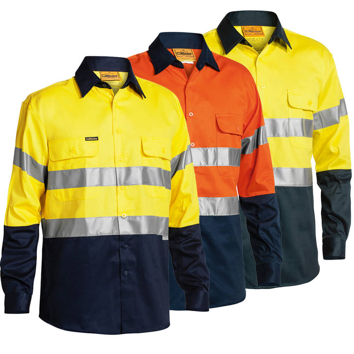 Bisley BT6456 Hi Vis Taped Cotton Drill Shirt Long Sleeve Yellow/Navy