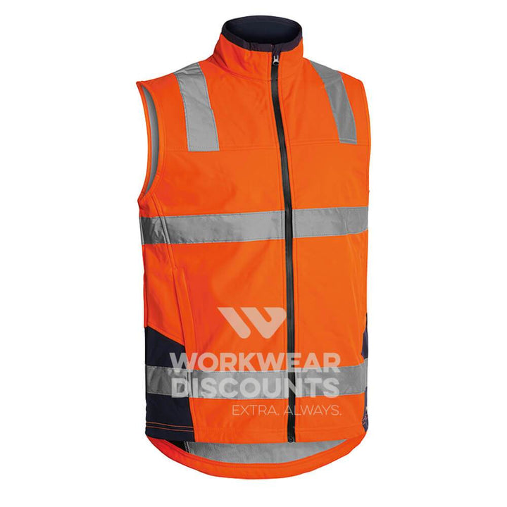 Bisley BV0348T Hi-Vis Taped Soft Shell Vest Orange Navy Front