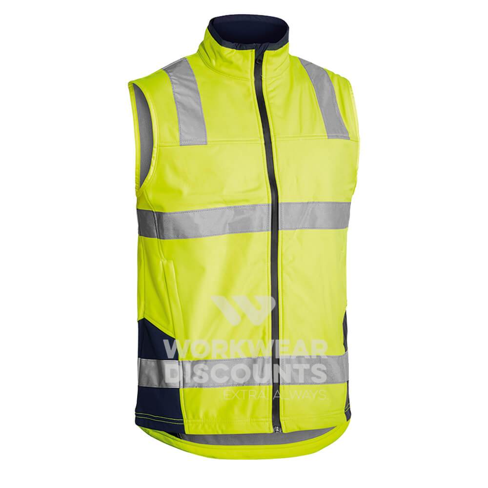 Bisley BV0348T Hi-Vis Taped Soft Shell Vest Yellow Navy Front