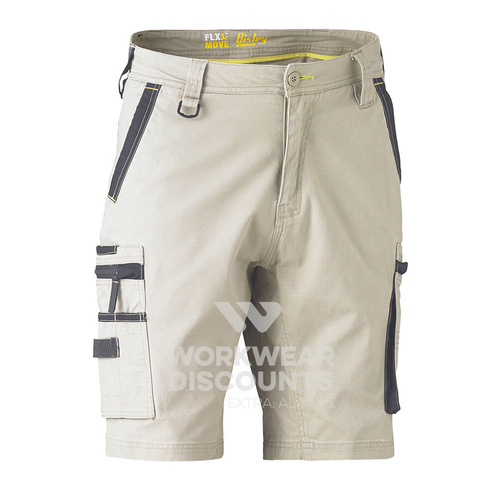 Bisley BSHC1330 Flex & Move Stretch Utility Zip Cargo Short Stone Front