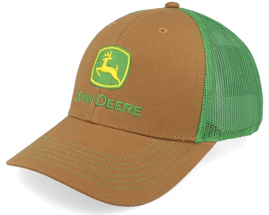 John Deere Trademark Logo Trucker Mesh Cap-Brown/Green