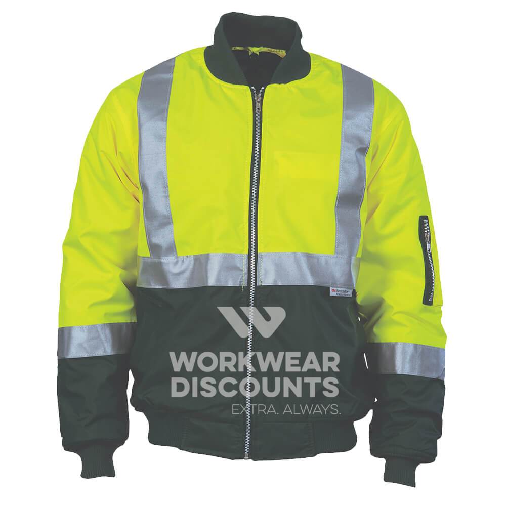 DNC 3862 Hi Vis Taped Quilt Lined Flying Jacket Yellow/Bottle