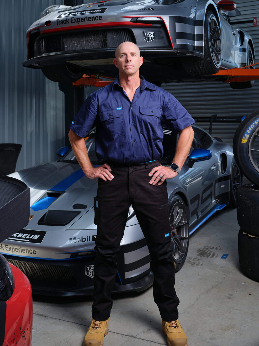 Driven DRV 01 Mens Fixed Waist Stretch Cargo Phone Safety Pocket Pants Black – Front View