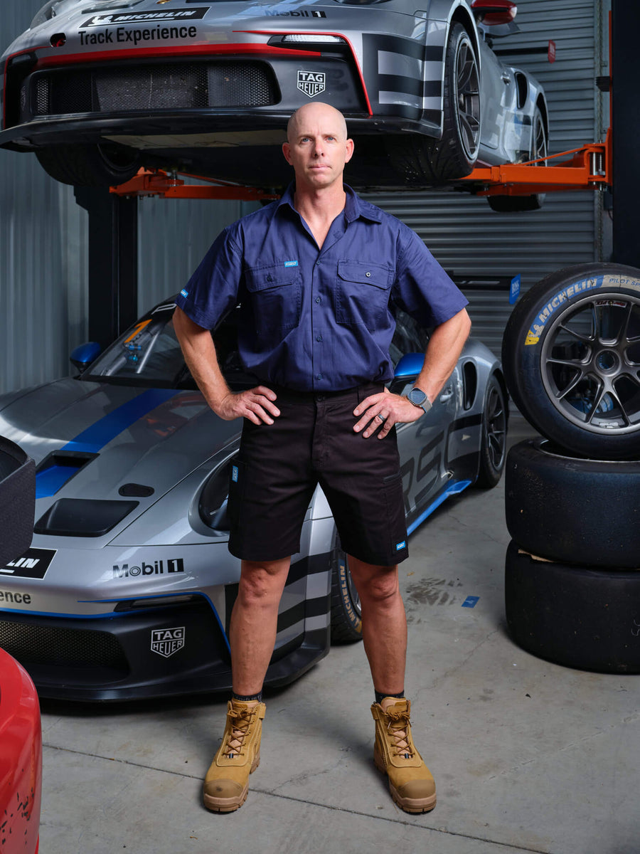 Driven DRV 21 Fixed Waist Stretch Cargo Phone Safety Pocket Shorts Black - Front View