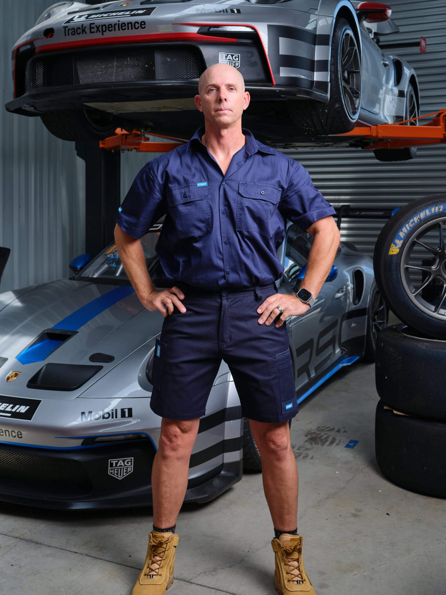 Driven DRV 21 Fixed Waist Stretch Cargo Phone Safety Pocket Shorts Navy - Front View