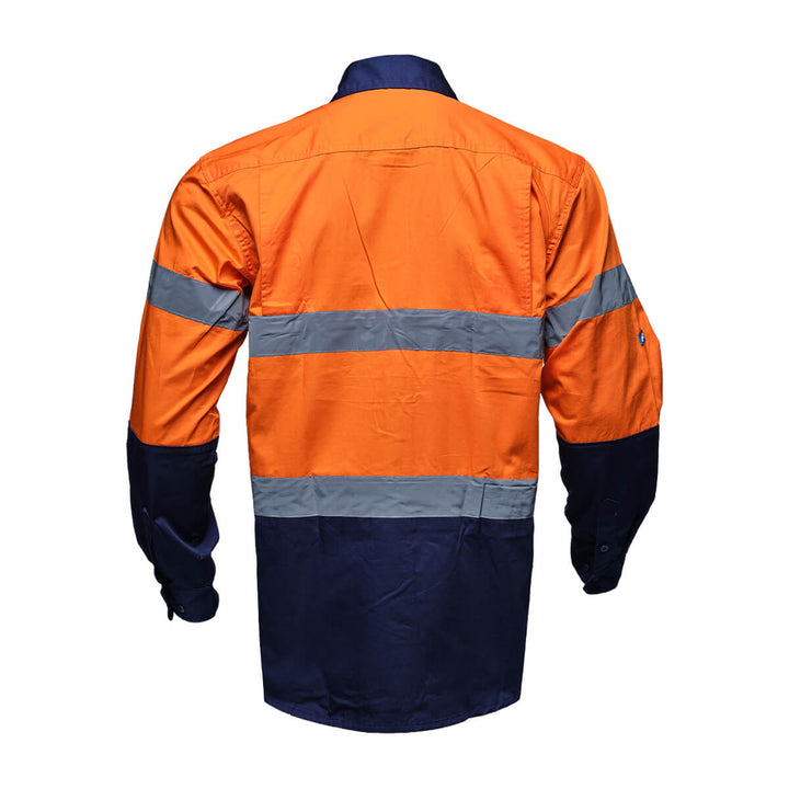 Driven DRV 41 Mens Hi Vis Lightweight Long Sleeve Taped Safety Shirt Orange/Navy Back