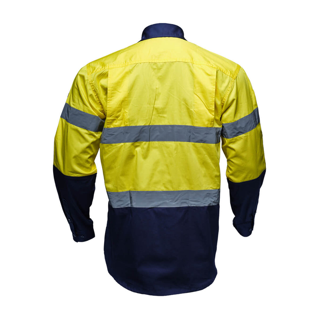 Driven DRV 41 Mens Hi Vis Lightweight Long Sleeve Taped Safety Shirt Yellow/Navy Back