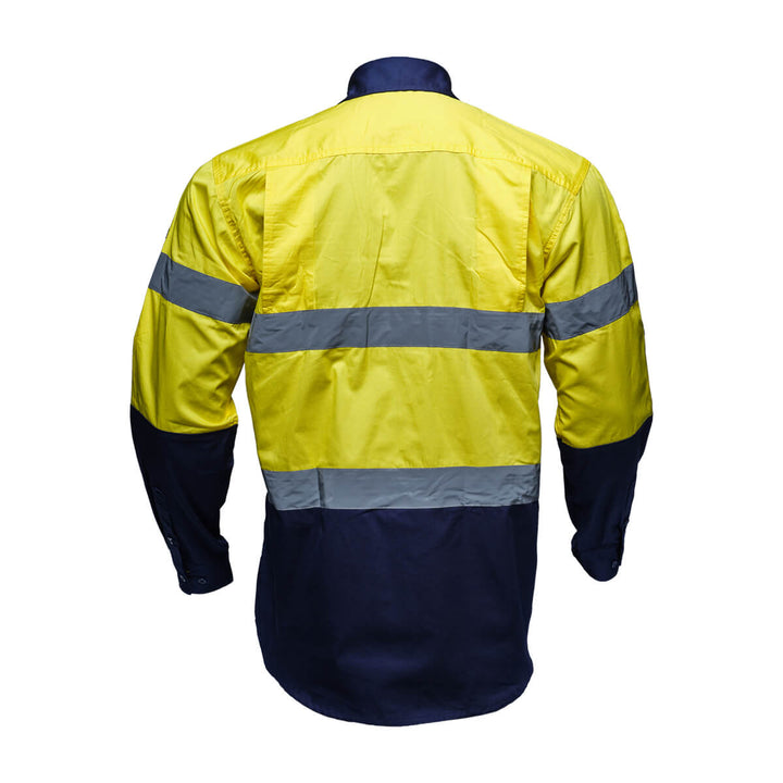 Driven DRV 41 Mens Hi Vis Lightweight Long Sleeve Taped Safety Shirt Yellow/Navy Back