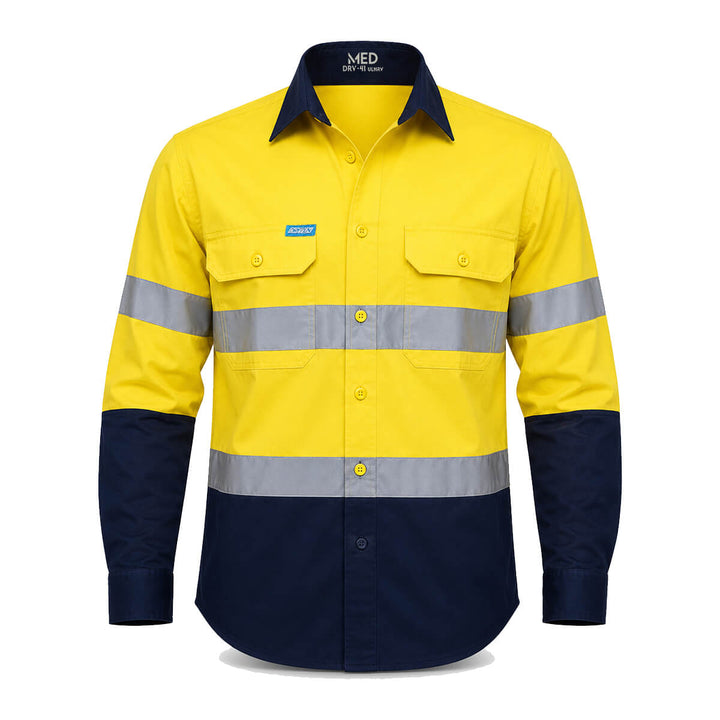 Driven DRV 41 Mens Hi Vis Lightweight Long Sleeve Taped Safety Shirt Orange/Navy