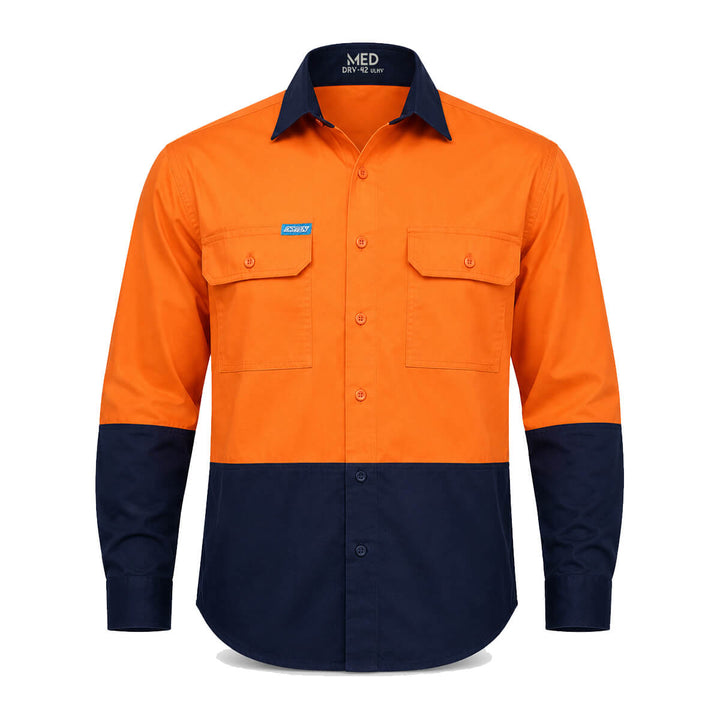 Driven DRV 42 Mens Hi Vis Lightweight Long Sleeve Safety Shirt Yellow/Navy