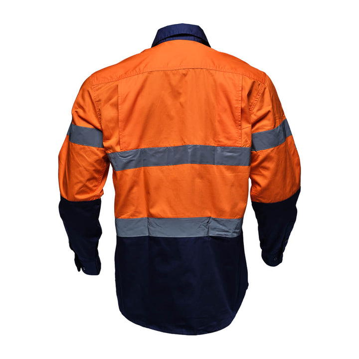 Driven DRV 44 Hi Vis Lightweight Long Sleeve Taped Safety Shirt Closed Front Orange/Navy Back