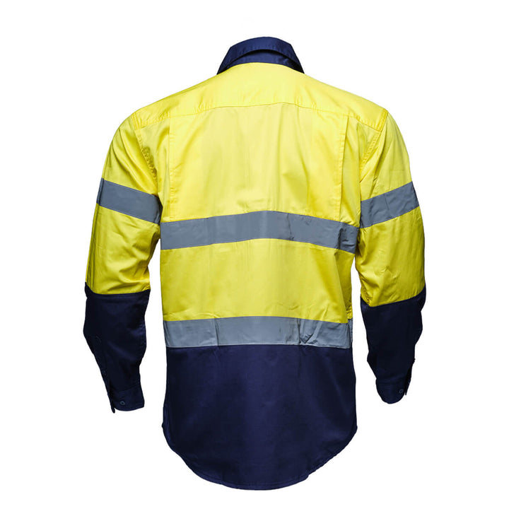 Driven DRV 44 Hi Vis Lightweight Long Sleeve Taped Safety Shirt Closed Front Yellow/Navy Back