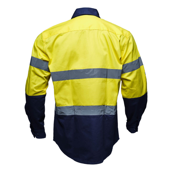 Driven DRV 51 Mens Hi Vis Long Sleeve Taped Safety Shirt Yellow/Navy Back
