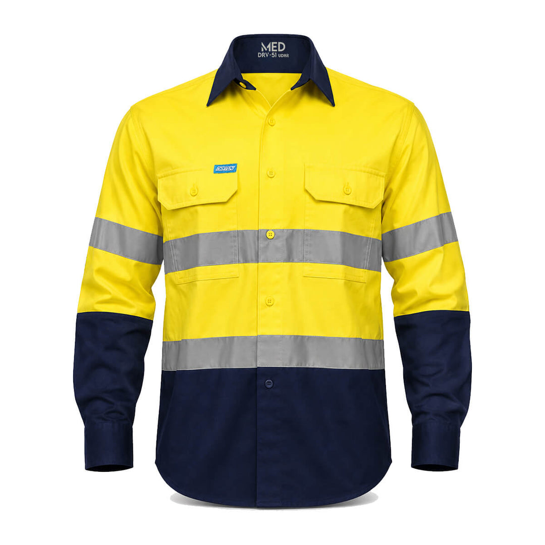 Driven DRV 51 Mens Hi Vis Long Sleeve Taped Safety Shirt Orange/Navy