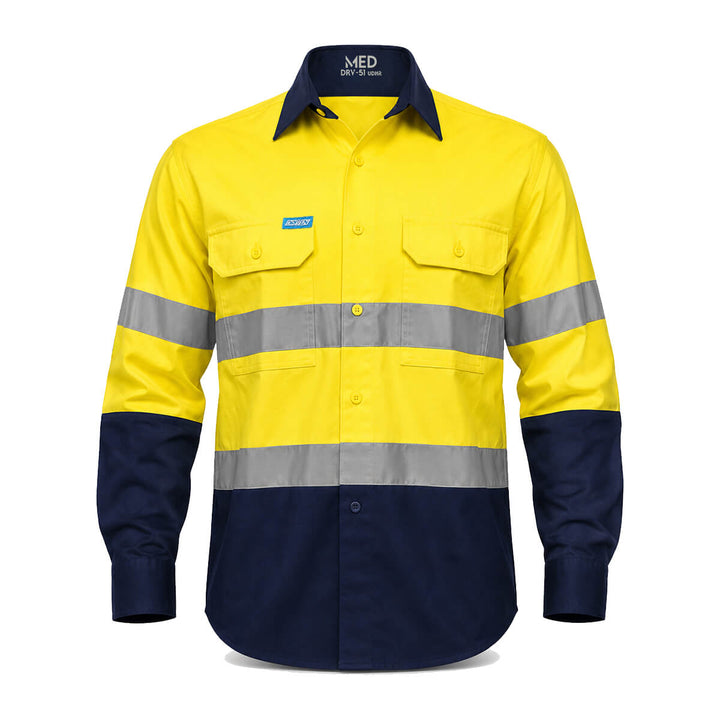 Driven DRV 51 Mens Hi Vis Long Sleeve Taped Safety Shirt Orange/Navy
