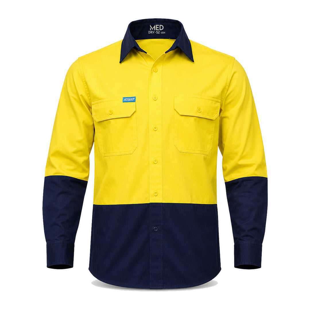 Driven DRV 52 Mens Hi Vis Long Sleeve Safety Shirt Orange/Navy
