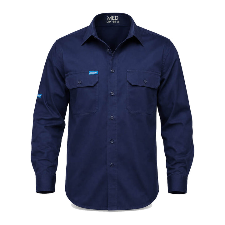 Driven DRV 55 Mens Long Sleeve Cotton Drill Shirt Navy