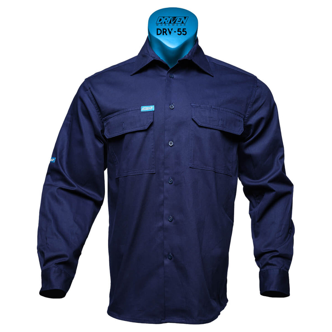 Driven DRV 55 Mens Long Sleeve Drill Shirt Navy Front