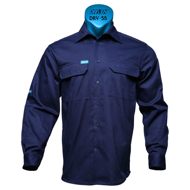 Driven DRV 55 Mens Long Sleeve Drill Shirt Navy Front