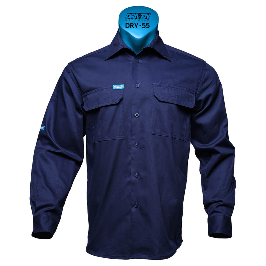 Driven DRV 55 Mens Long Sleeve Drill Shirt Navy Front