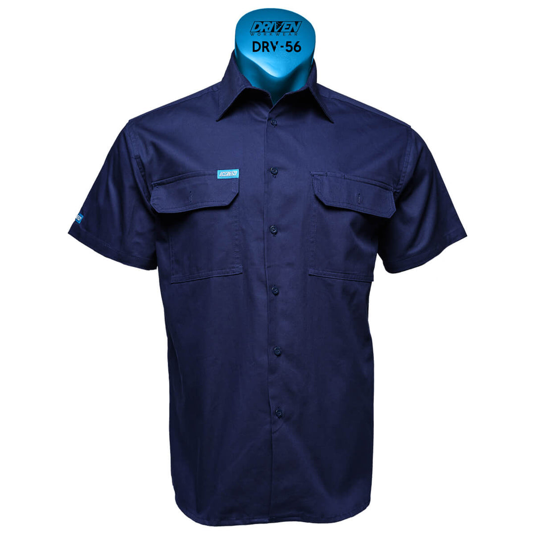 Driven DRV 56 Mens Short Sleeve Drill Shirt Navy Front