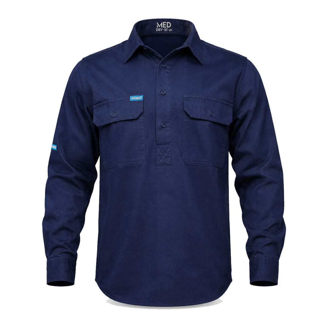 Driven DRV 57 Mens Long Sleeve Cotton Drill Shirt Closed Front Navy