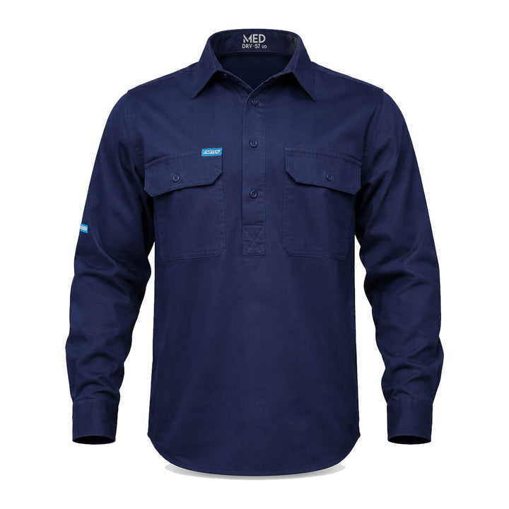 Driven DRV 57 Mens Long Sleeve Cotton Drill Shirt Closed Front Navy