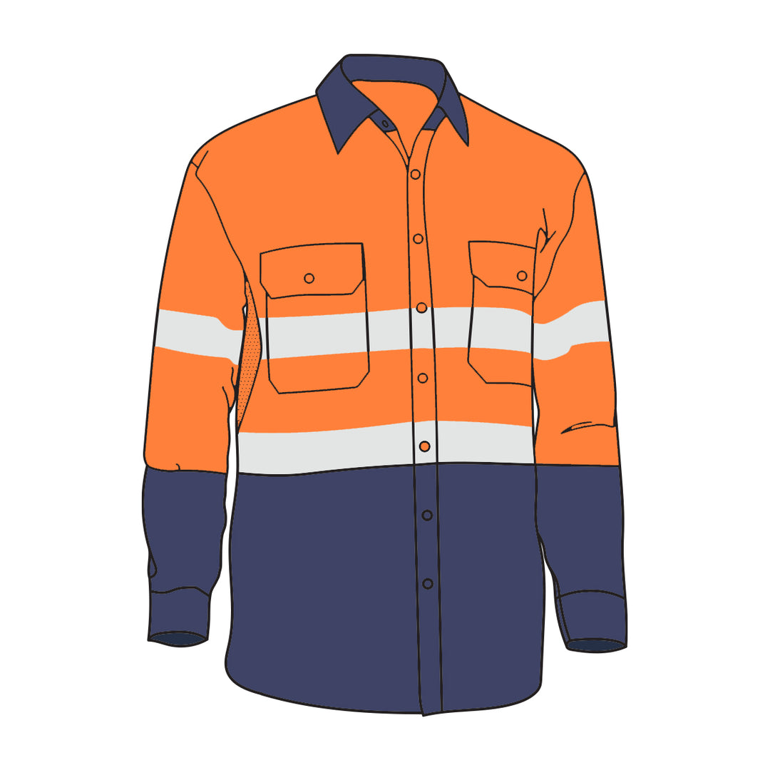 Driven DRV 41 Mens Hi Vis Lightweight Long Sleeve Taped Safety Shirt Orange/Navy