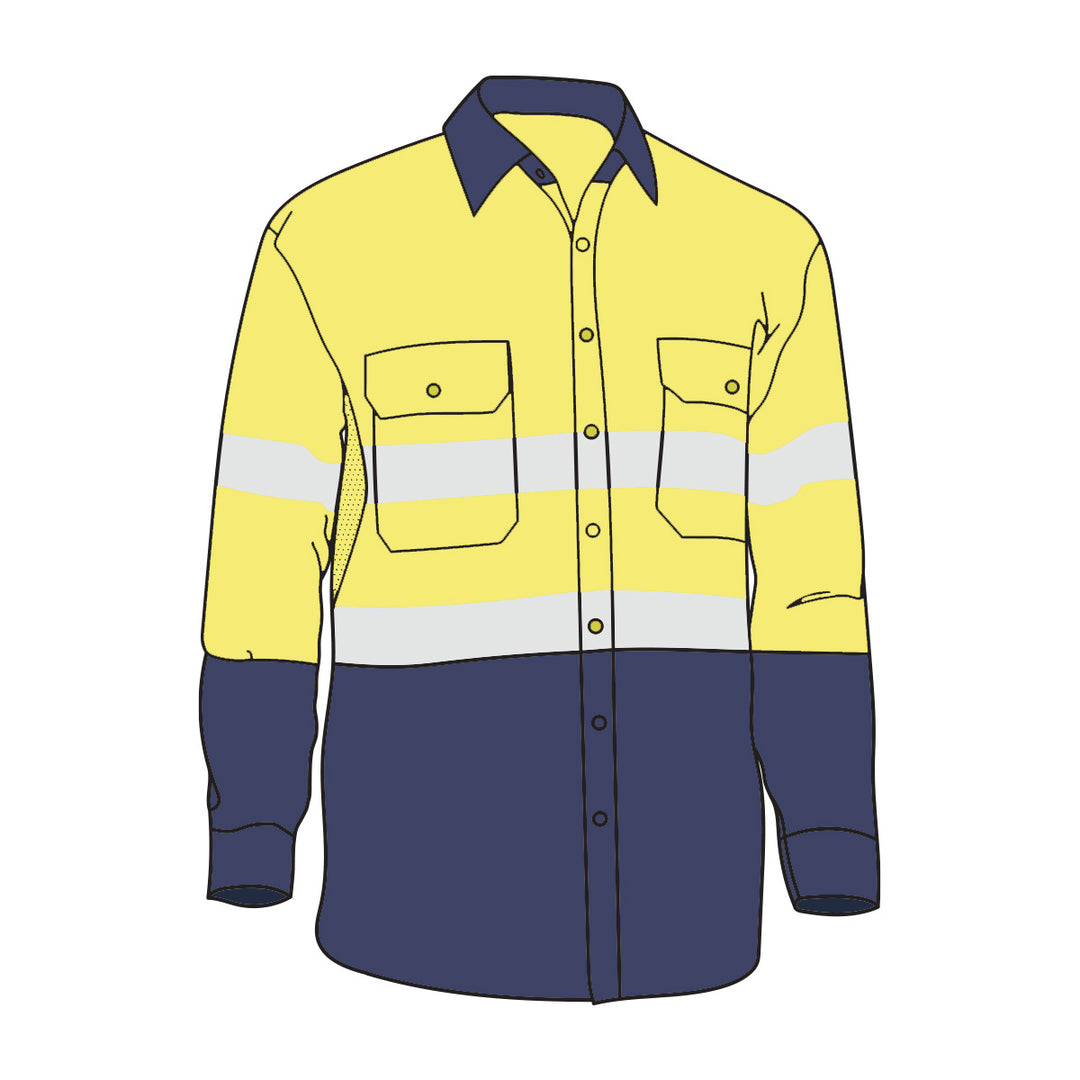 Driven DRV 41 Mens Hi Vis Lightweight Long Sleeve Taped Safety Shirt Yellow/Navy