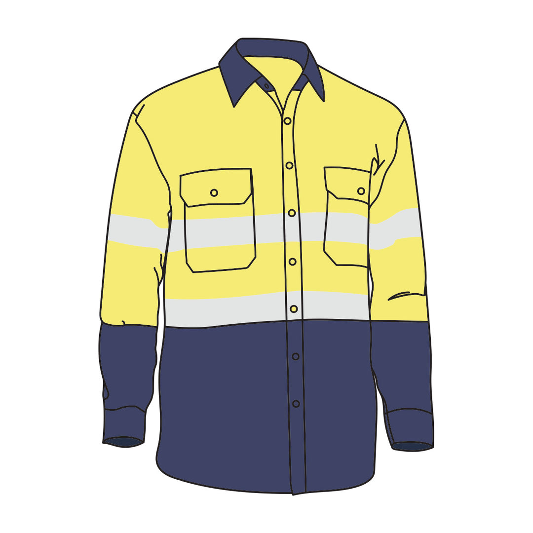 Driven DRV 51 Mens Hi Vis Long Sleeve Taped Safety Shirt Yellow/Navy