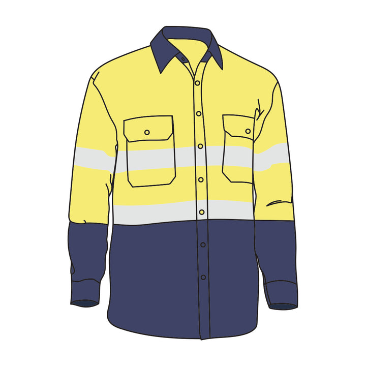 Driven DRV 51 Mens Hi Vis Long Sleeve Taped Safety Shirt Yellow/Navy
