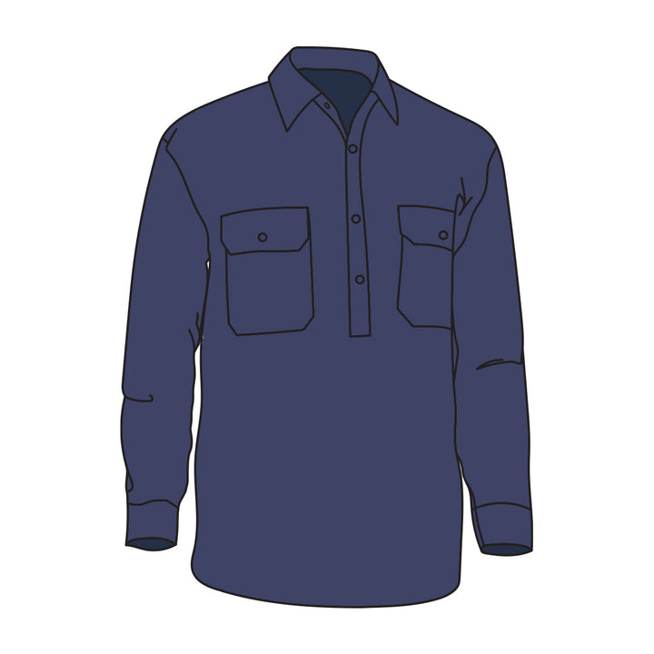 Driven DRV 57 Mens Long Sleeve Drill Shirt Closed Front Navy